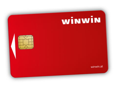 Die rote WINWIN-Card mit Unternehmenslogo von WINWIN und Link auf Website www.winwins.xyz